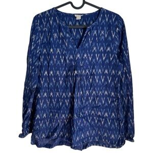 J. Crew Cobalt Blue/Cream Chevron V-Neck Pullover Top M NWOT